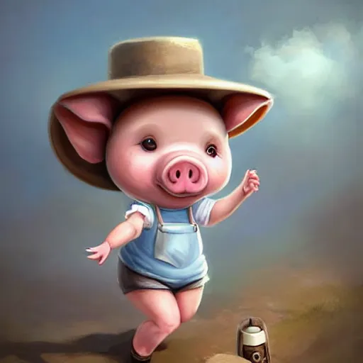 cute little anthropomorphic funny female pig wearing | Stable