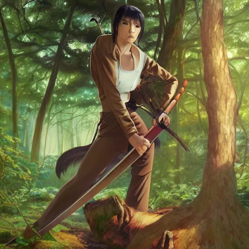 Image similar to squirrel holding a katana in the forest, fine - face, realistic shaded perfect face, fine details. anime. realistic shaded lighting poster by ilya kuvshinov katsuhiro otomo ghost - in - the - shell, magali villeneuve, artgerm, jeremy lipkin and michael garmash and rob rey
