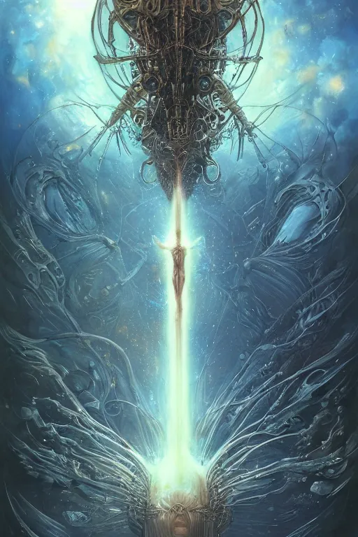 Image similar to now is the time to relaunch the dream weapon, by artgerm and yoshitaka amano and moebius and hr giger and zdislaw beksinski, hyperdetailed, surreal, dc comics, ornate, stunning, nebula, explosions in the sky, trending on artstation