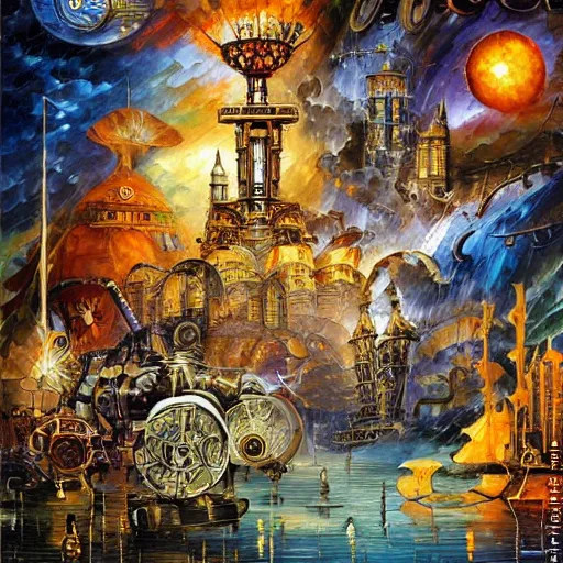 Prompt: steampunk art by android jones, james christensen, rob gonsalves, leonid afremov and tim white