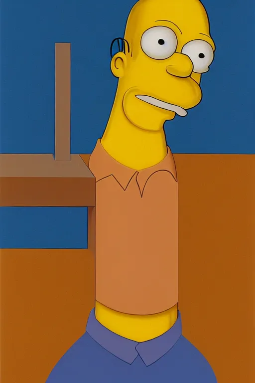 Image similar to geometrical portait of homer simpson by george tooker, by wain louis