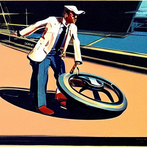 Image similar to concept art for a car unicycle, painted by syd mead, high quality