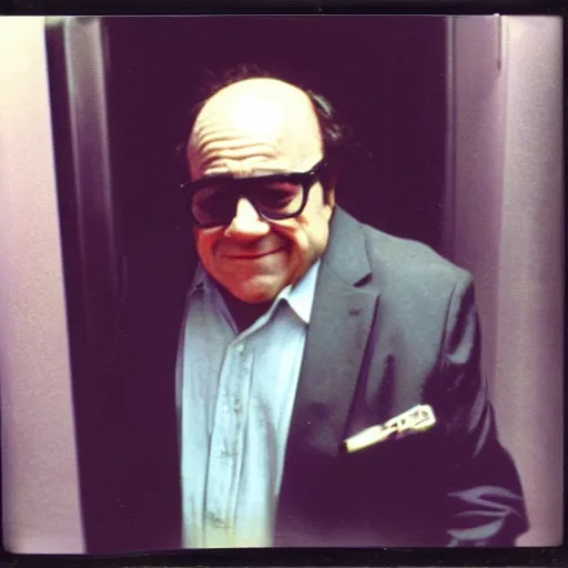 Prompt: A creepy polaroid photo of Danny Devito chasing you down a hallway