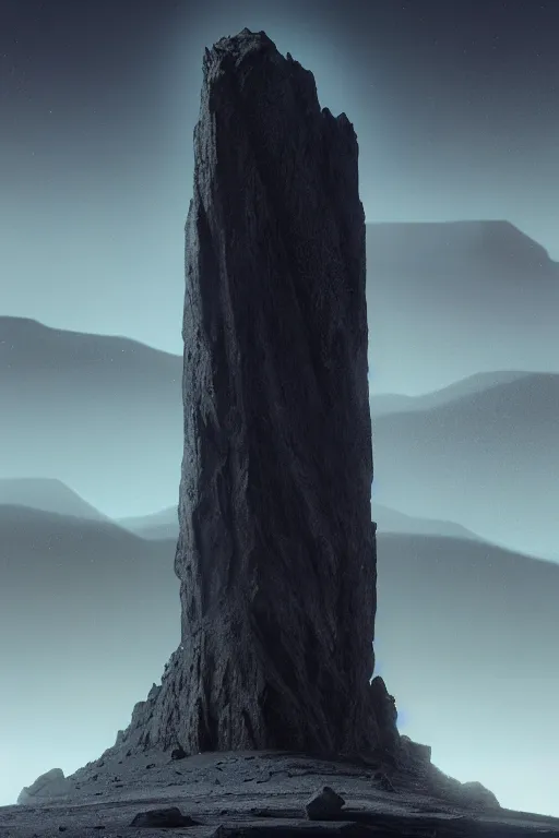 Image similar to extremely sharp black monolith standing on surface of the moon, mountains in distance, cinematography by stanley kubrick, extremely detailed digital painting, in the style of fenghua zhong and ruan jia and jeremy lipking and peter mohrbacher, mystical colors, rim light, beautiful lighting, 8 k, stunning scene, raytracing, octane, trending on artstation