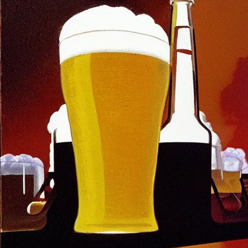 Image similar to A pint of beer sitting on a bar as painted by Dean Ellis