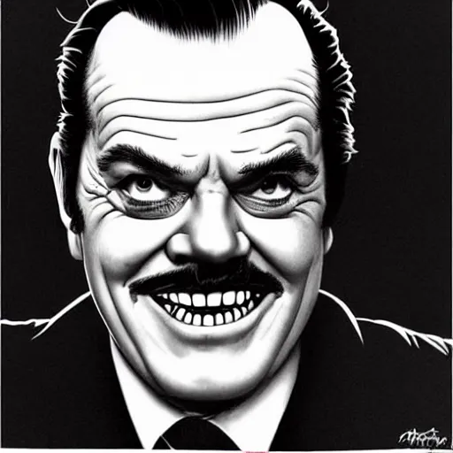 Image similar to a portrait of Jack Nicholson drawn by Robert Crumb