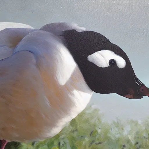 Image similar to oil painting of a goose with dozens of eyes all over its body