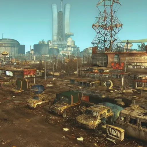 Image similar to mushroom kingdom from the super mario franchise in ruins post - nuclear war in fallout 4, in game screenshot