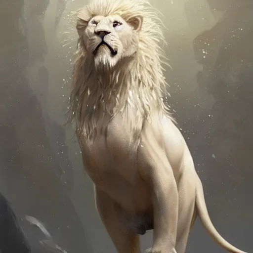 Image similar to a beautiful award winning commission of an anthro albino lion dressed in knight armour,digital art,art by greg rutkowski,character design by charles bowater,ross tran,photorealistic,highly detailed,detailed face,4k,dramatic,deviantart,artstation