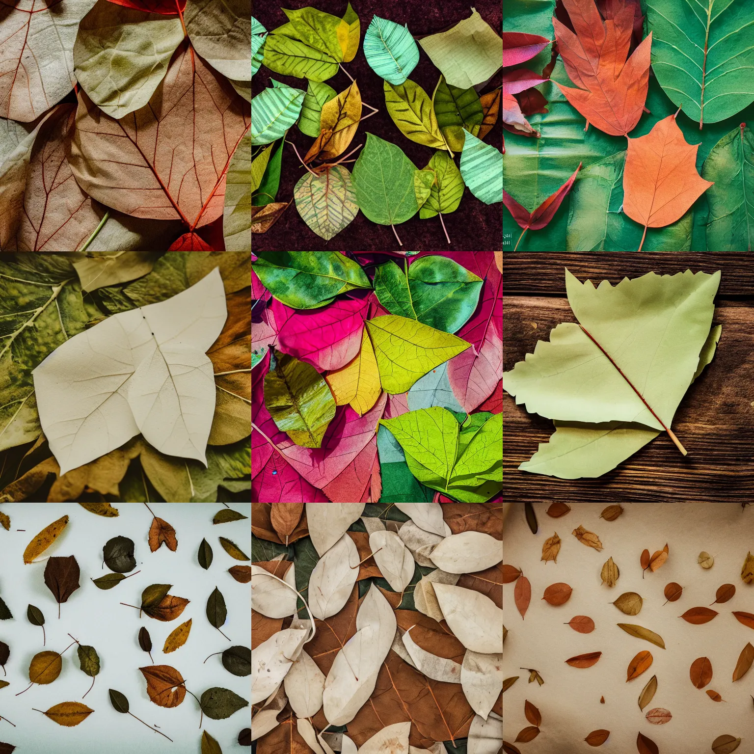 Prompt: photography of a pressed paper floating leaves herbarium by watercolors 8 k wide angle realistic