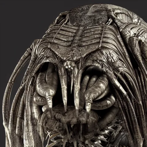 Image similar to a close up of a fake insect on a stick, a computer rendering by h. r. giger, trending on zbrush central, neoplasticism, zbrush, reimagined by industrial light and magic, # vfxfriday