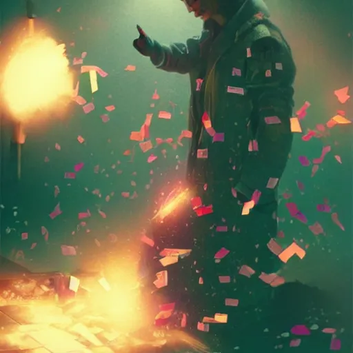 Image similar to a pink microwave exploding with confetti, dramatic lighting, illustration by greg rutkowski, yoji shinkawa, 4 k, digital art, concept art, trending on artstation