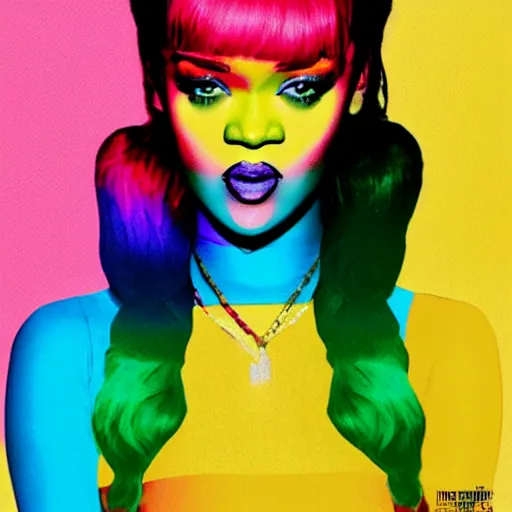 Prompt: rainbow rihanna. pop art