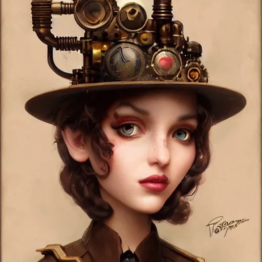 Prompt: lofi steampunk portrait pixar style by Jonathan Yeo and Tom Bagshaw and Joe Fenton