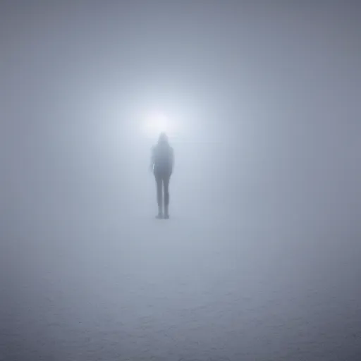 Prompt: a blurry aura glowing in a white mist, human glowing