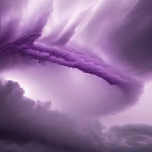 Image similar to amazing photo of purple clouds in the shape of a tornado, digital art, beautiful dramatic lighting