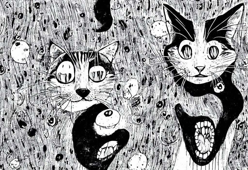 Prompt: smiling cat by junji ito