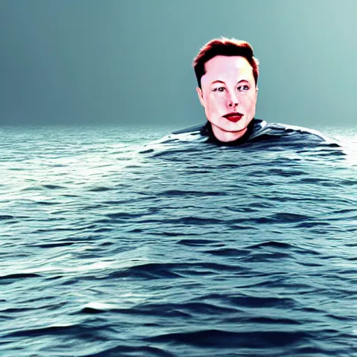 Image similar to a elon musk in the middle of the sea in the style of digital art