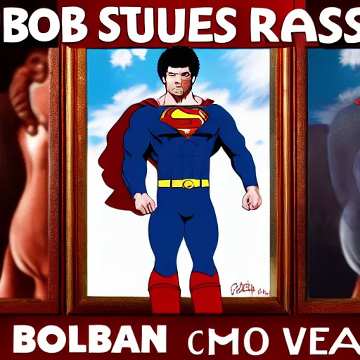 Image similar to bob ross as superman, cinematic. studio lighting. 4 k.