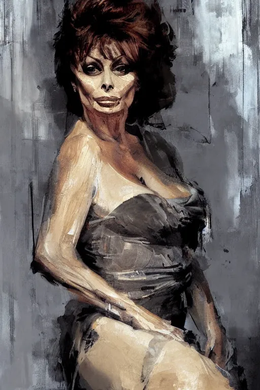 Prompt: A painting of Sophia Loren, by Jeremy Mann