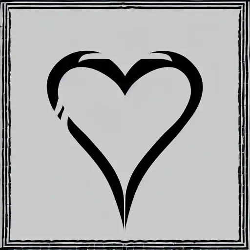 Image similar to clean black and white print on white paper, high contrast, logo of a symmetric heart with a stylized dancer silhouette inside