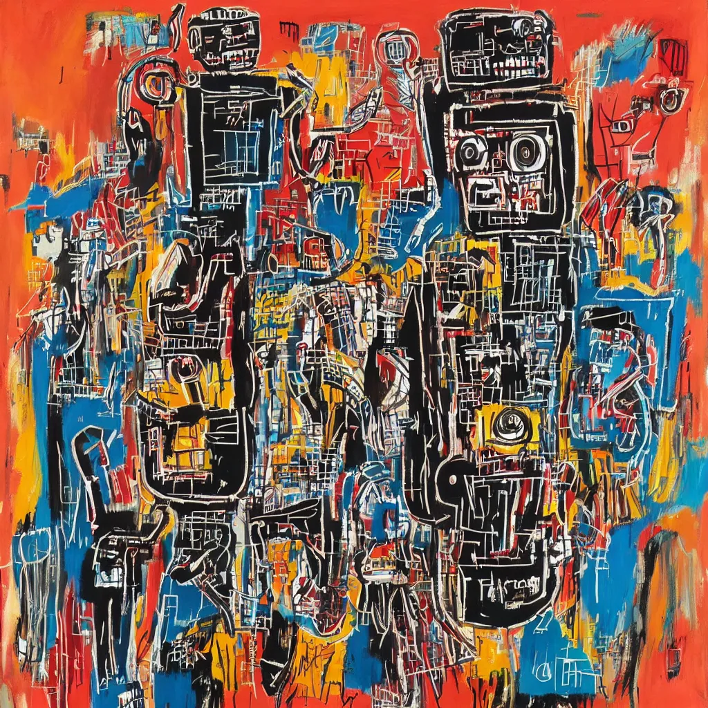 Image similar to robots in the style of jean - michel basquiat