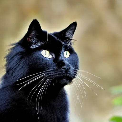 Prompt: Master Zorro, a long haired black cat, looking over his domain of peasants