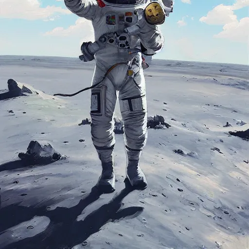 Image similar to a giraffe astronaut walking on the moon, trending on artstation, art by greg manchess, guangjian, detailed digital art, artstation hd