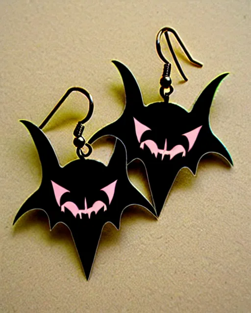 Image similar to tim burton spooky bat, 2 d lasercut earrings,