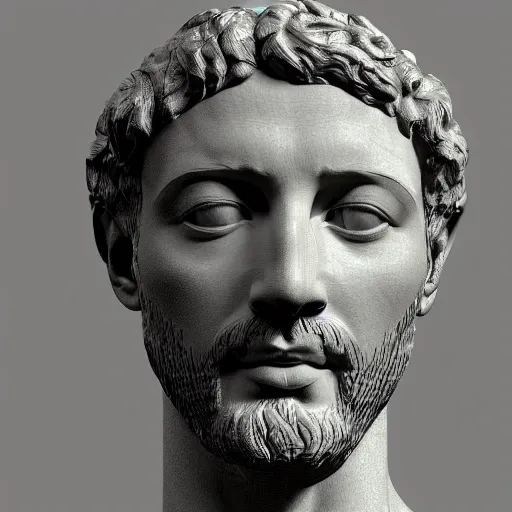 Image similar to a 3 d render of the head of david statue with a neon ring around the head, in the style of michelangelo