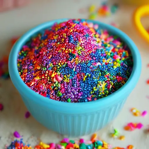 Prompt: rainbow yogurt with sprinkles