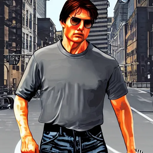 Prompt: Tom Cruise GTA artwork