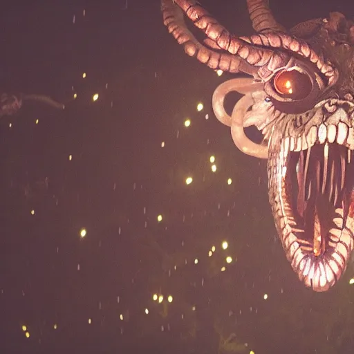 Image similar to footage of a wildcamera showing a demogorgon by night