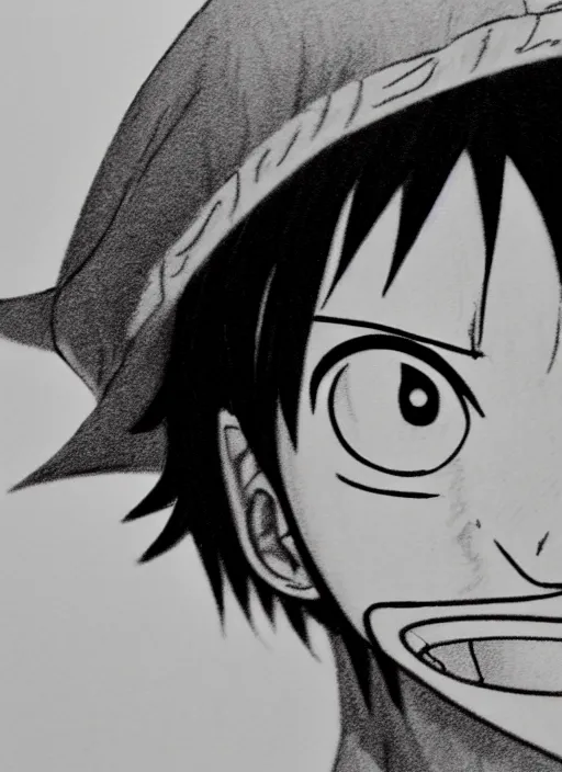 Image similar to sketch detailed of a luffy face, depth of field,