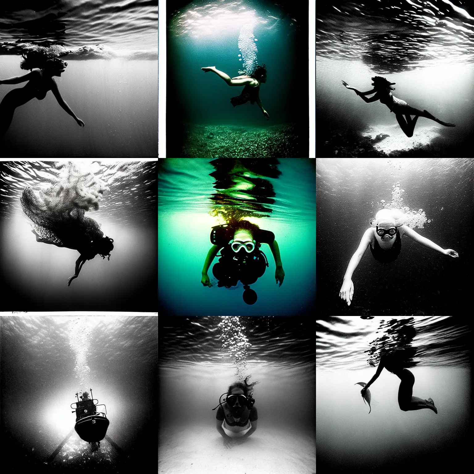 Prompt: Underwater photo of the Queen of the sea by Trent Parke, dynamic, clean, detailed
