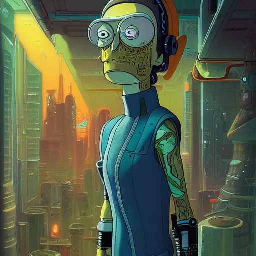 Image similar to akah 0 c 0 k futurama cyberpunk portrait by gaston bussierre and charles vess and james jean and erik jones and rhads, inspired by rick and morty, huge scale, beautiful fine face features, intricate high details, sharp, ultradetailed