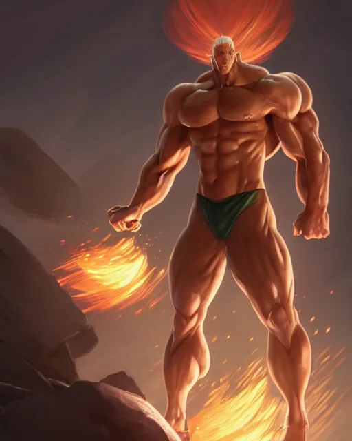 Image similar to gigachad luigi bodybuilder fighting like saitama wearing a suit in the mountain, fantasy character portrait, ultra realistic, anime key visual, full body concept art like ernest khalimov, intricate details, highly detailed by greg rutkowski, ilya kuvshinov, gaston bussiere, craig mullins, simon bisley