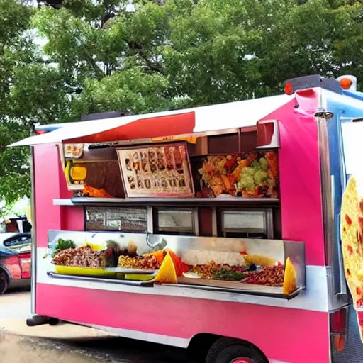 Prompt: a taco truck made of tacos