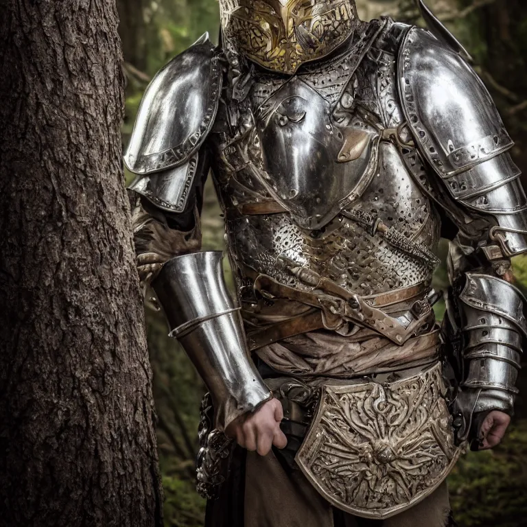 Prompt: portrait photo of an armoured male warrior, in a fantasy forest, medieval style, highly detailed, smooth, sharp focus, 8 k. lifelike. soft light. nikon d 8 5 0