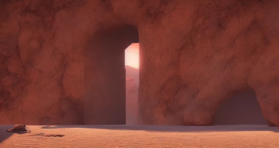 Prompt: an painting of activated star gate portal in desert, by greg rutkowski, octane render, lightbeams, digital art