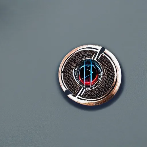 Image similar to transhumanism, metal badge with a hair clip