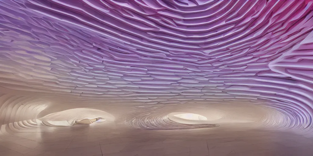 Prompt: extremely detailed stunning beautiful futuristic smooth curvilinear museum interior, smooth clean texture, colorful, hyper real, 8k, 3D cinematic volume light