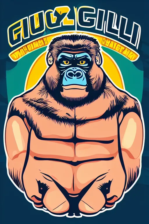 Image similar to A portrait of a gorilla that is a sumo wrestler, sticker, highly detailed, colorful, illustration, smooth and clean vector curves, no jagged lines, vector art, smooth