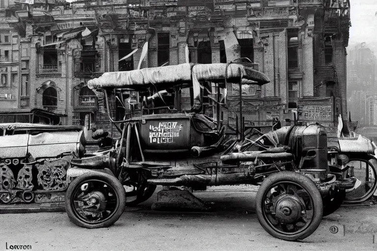 Image similar to cyberpunk 1 9 0 8 model ford t by paul lehr, metropolis, parked by view over city, vintage film photo, robotic, black and white photo