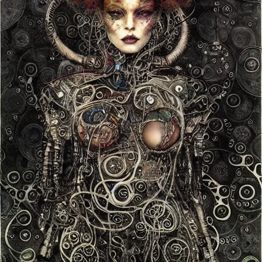 Prompt: cybernetic demon, circuitry, intricate detail, klimt, royo,