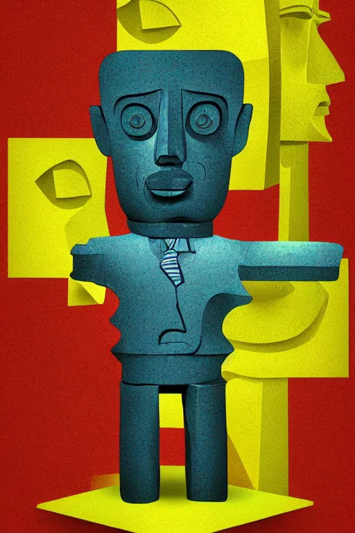 Image similar to cubist moai statue cutout digital illustration cartoon colorful beeple