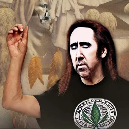 Prompt: Nicolas Cage as the cannabis pope