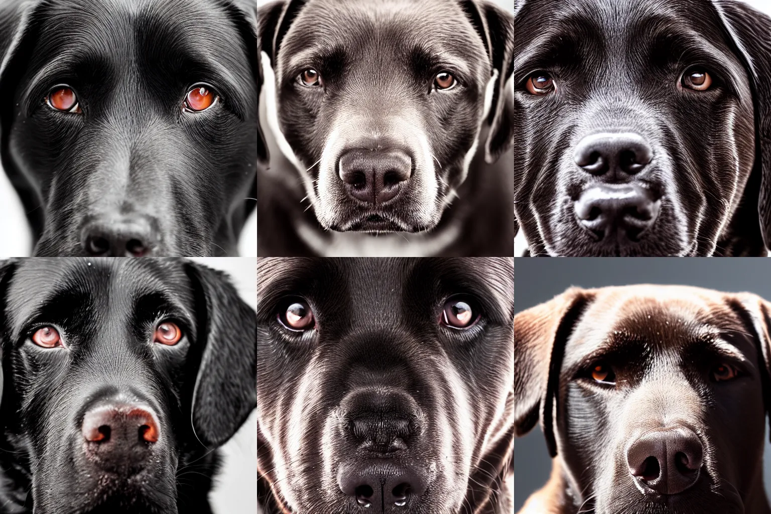 Prompt: extreme close-up portrait of a labrador looking into the camera, studio lighting