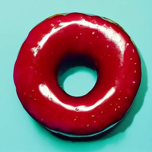 Prompt: Perfectly circular donut!!!!! in the style of a cherry!!!!!!, cherry donut!!!!, trending on artstation, 4k, 8k, professional photography, overhead shot, 35mm lens