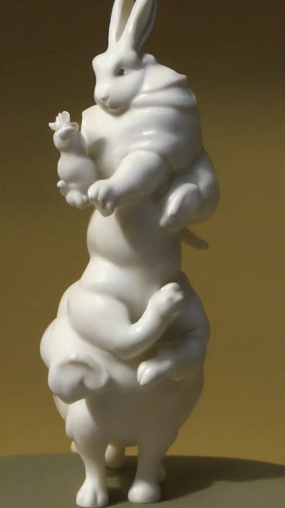 Image similar to a porcelain smoker rabbit statue with a japanese kiseru painted by john singer sargent